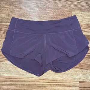 Lulu Lemon purple size 4 speed up low-rise lined short, 2.5”